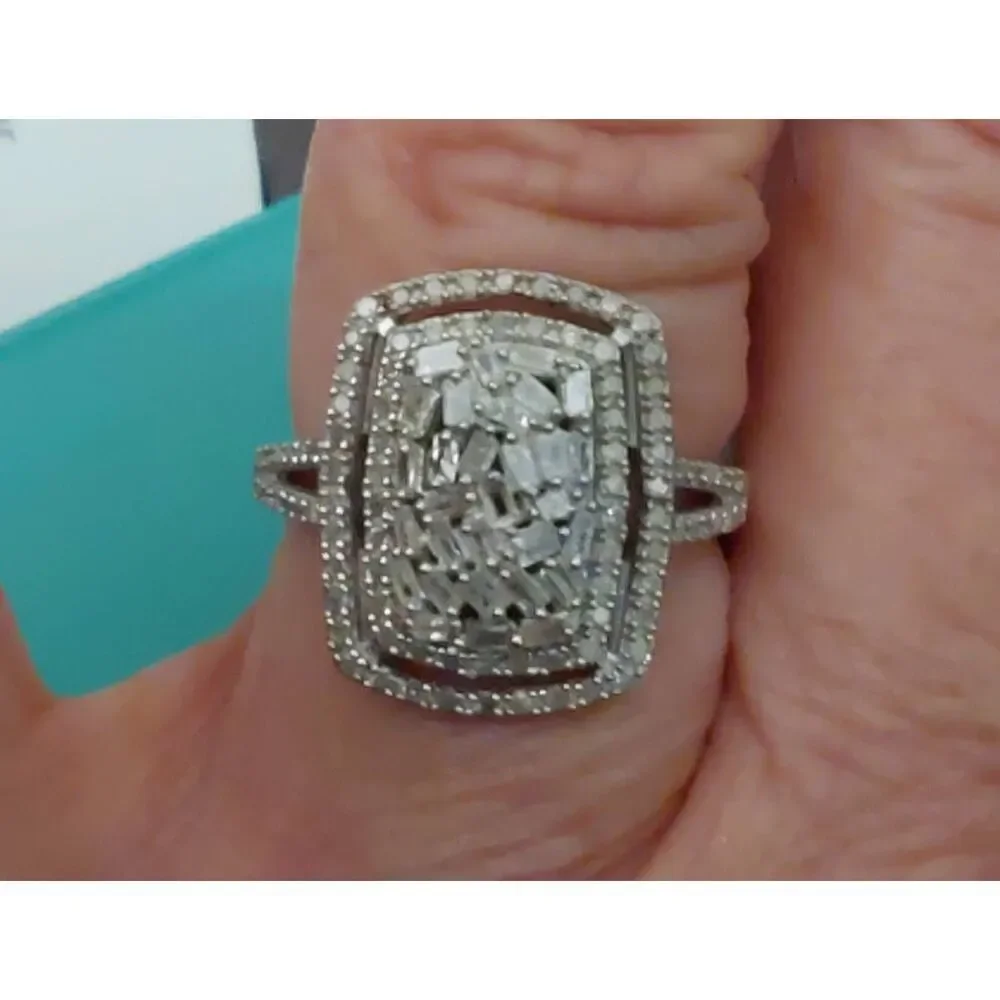 NEW~1 Ct Baguette & Round Genuine Diamond Crushed Ice Cocktail Ring Sz 8